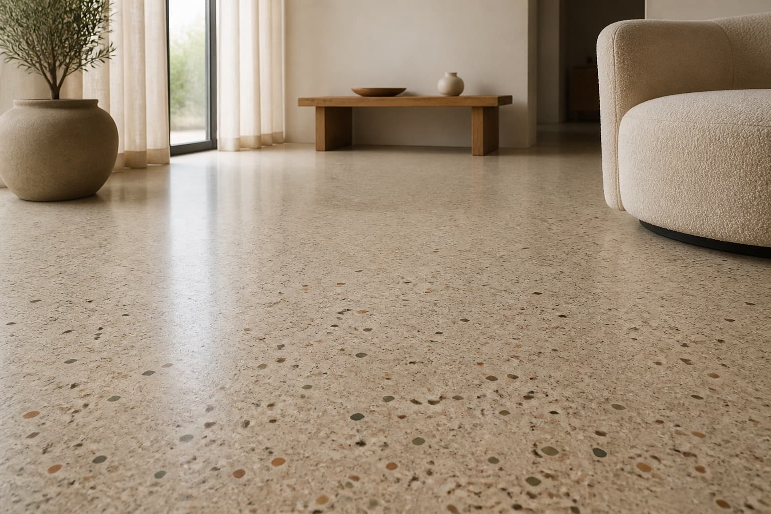 Salonda derzsiz mineral terrazzo zemin